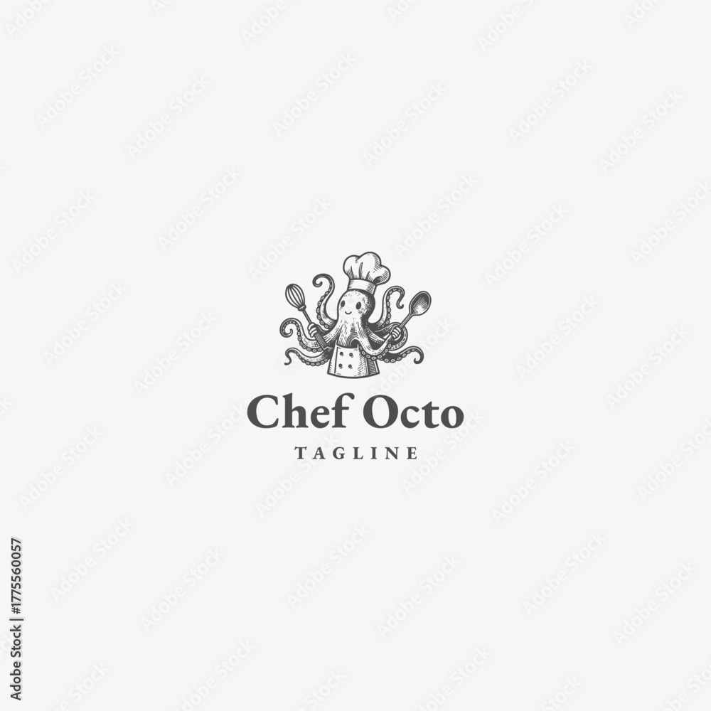 Obraz premium Octopus Chef Vector Logo Illustration