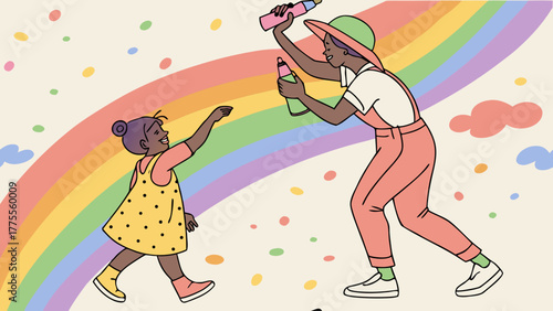 Woman and child enjoying a Holi powder throwing festival