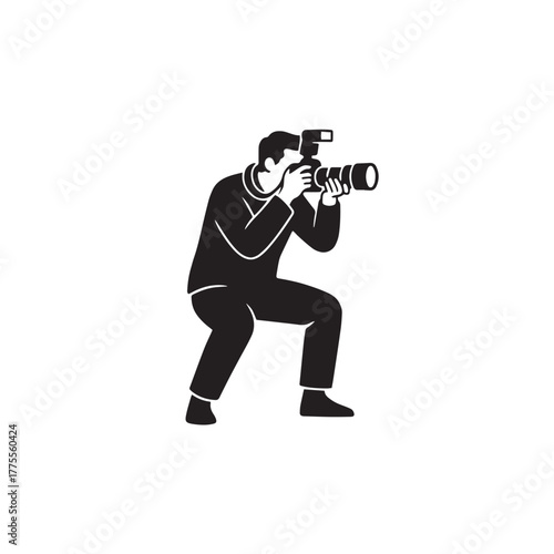 Silhouette of photographer taking picture, white background
