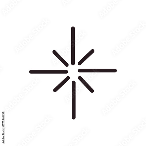 Simple Geometric Starburst Line Art Icon Representing Sparkle, Shine, and Brilliance