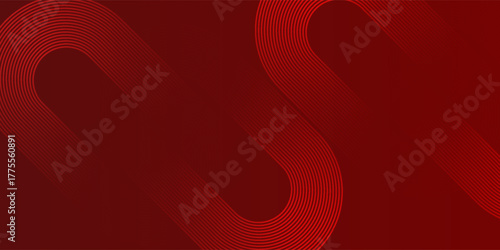 Abstract red background with glowing curve lines. Modern shiny red gradient geometric circle lines pattern. Futuristic concept. Suit for banner, brochure, poster, presentation, cover, website
