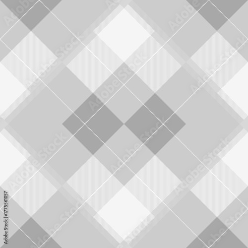 Elegant seamless gray plaid pattern with modern geometric diamond shapes, ideal for textile design, fashion background and wallpaper. Perfect for minimalist style projects. Vector illustration.