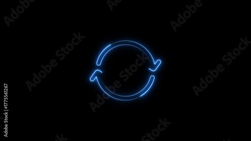 Blue Neon Circular Arrows Symbol on Black Background circle glowing