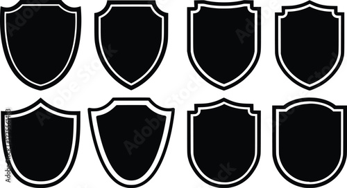 Shield Icon Set -protect shield, Black Shield vector design, Vector security shield badge. Shield and Badge Shapes on White Background