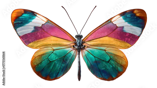 Fototapeta samoprzylepna colorful butterfly wings spread open, exotic species macro, isolated on white background