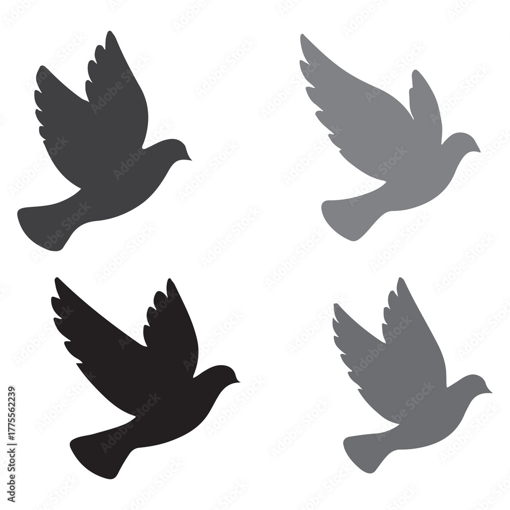 Fototapeta premium Set of flying dove vector illustrations symbol of peace and freedom