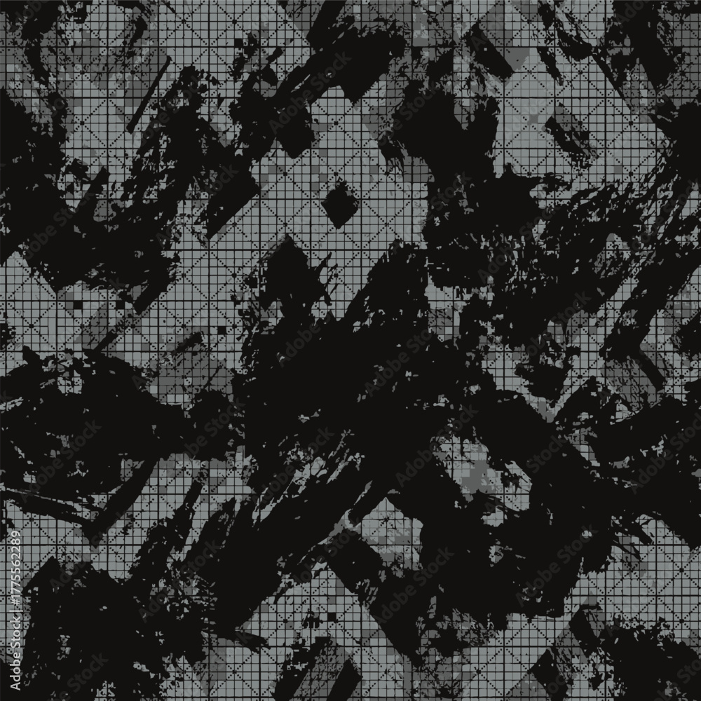 Fototapeta premium Asymmetrical Abstract Checkered Cubism Surrealism Elegant Vector Shapes, Black Surreal figures, motifs, suitable for printing on surface seamless pattern suitable for textile fabric, textures