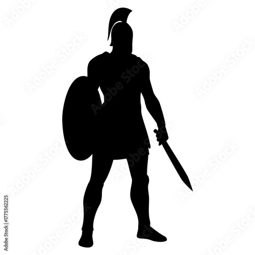 Silhouette Spartan Sword Shield. Vector image