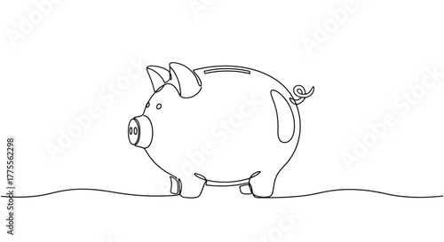 Piggy Bank Outline Drawing Continuous Line Art Illustration of a Savings Concept for Finance and Investment