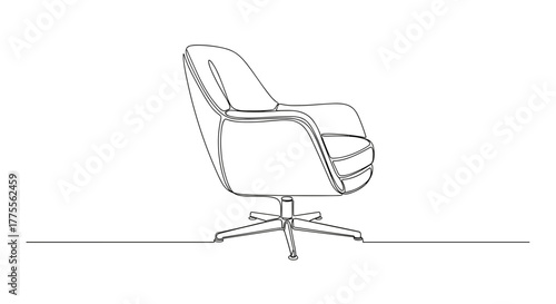 Swivel lounge chair in minimalist line art on white background