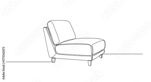 Armless cushioned chair in minimalist line art on white background