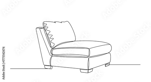 Armless lounge chair with cushion in minimalist line art style