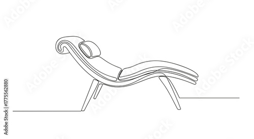 Chaise lounge chair in minimalist line art on white background