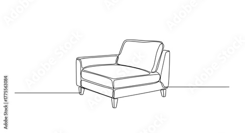 Upholstered armchair in minimalist line art on white background