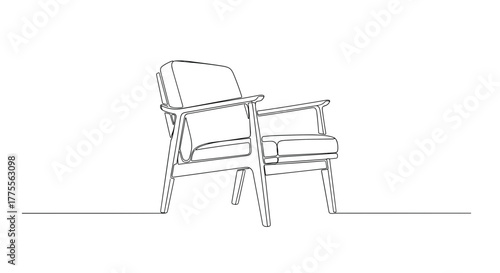 Mid-century armchair in minimalist line art on white background
