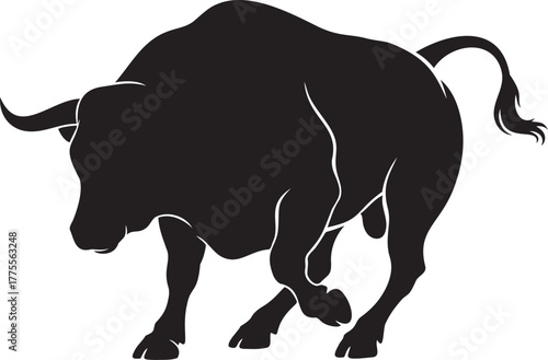 Charging Bull Silhouette Symbol of Power and Strength Vector