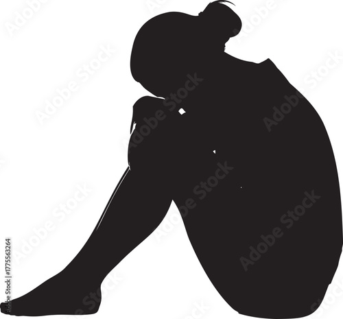 Sitting Woman Silhouette Symbol of Sadness and Solitude Vector