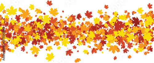 Autumnal Cascade A Vibrant Wave of Falling Maple Leaves in Warm Earth Tones on White