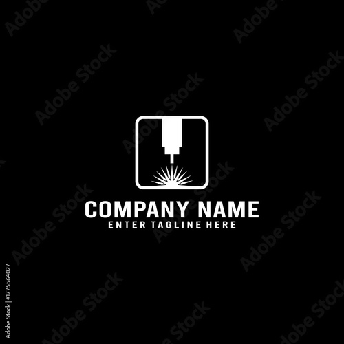 CNC machine illustration logo design, abstract, laser beam sparks, laser cutting, metalworking, element, machining, computer, stainless, modern, industrial, engineering, symbol, sign, laser, cutting, 