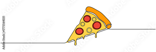 One continuous line pizza slice menu concept. Restaurant food pizzeria icon single line drawing. Hot dinner style vector graphic illustration Editable stroke