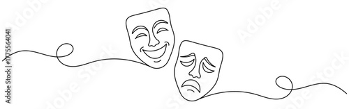 Theater humor smile mask one line continuous line art Editable stroke