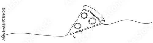 One continuous line pizza slice menu concept. Restaurant food pizzeria icon single line drawing. Hot dinner style vector graphic illustration Editable stroke
