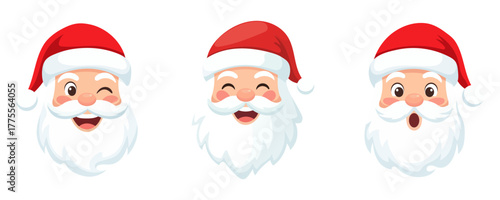 Set of Santa Claus face. Santa faces set. Christmas claus character set. Cute funny santa claus. Saint nick head for Christmas cards, banners, labels. Cute noel icon. collection of santa head.