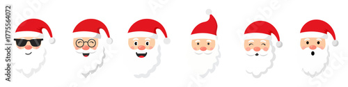 Set of Santa Claus face. Santa faces set. Christmas claus character set. Cute funny santa claus. Saint nick head for Christmas cards, banners, labels. Cute noel icon. collection of santa head.