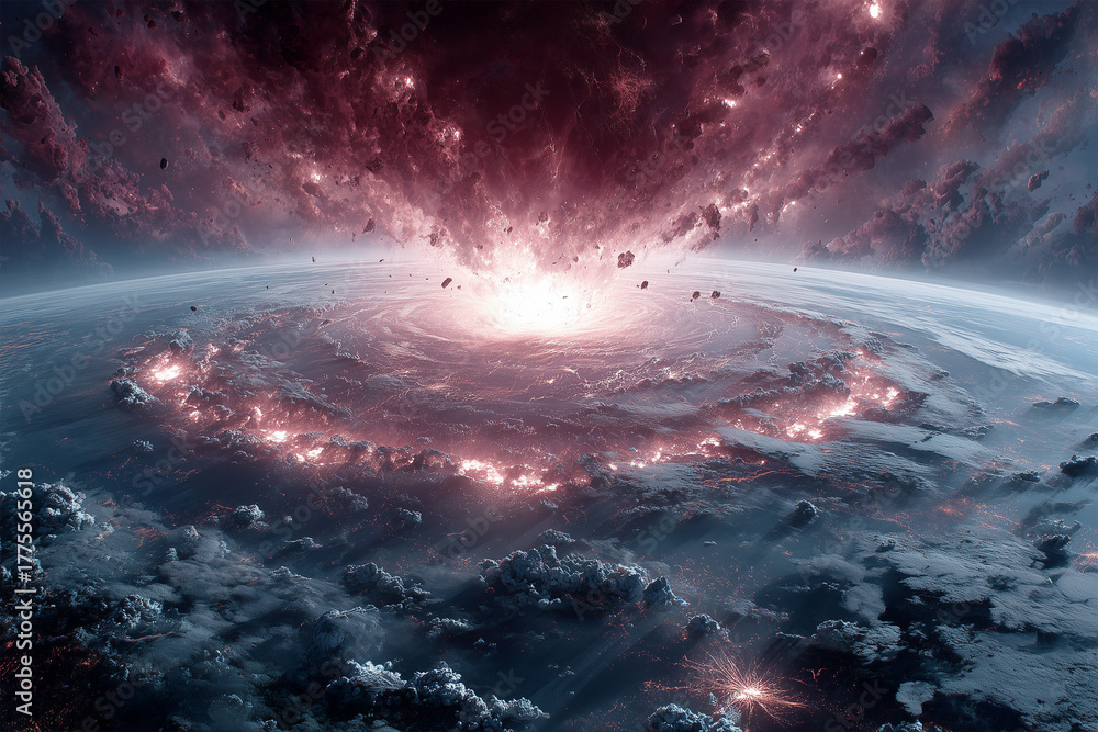 Fototapeta premium An apocalyptic view of a massive impact on a distant planet