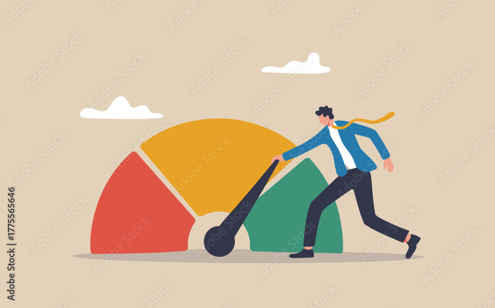 Φωτογραφία Businessperson adjusting credit score gauge demonstrating financial health and c