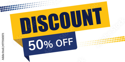 creative 50% off discount label design for sale and promotional marketing banne