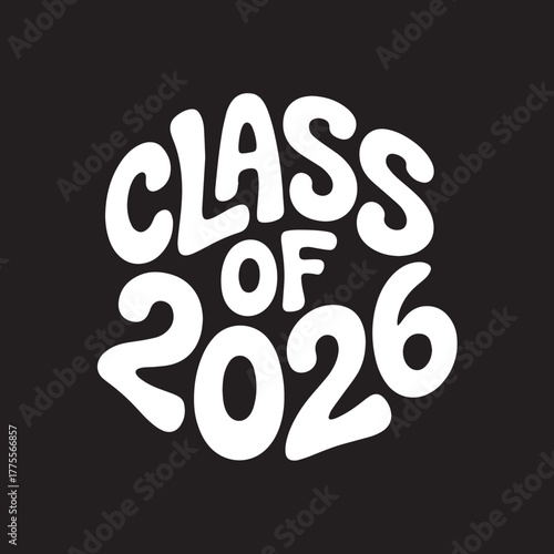 Class of 2026 retro distressed lettering in a circular design on a black background