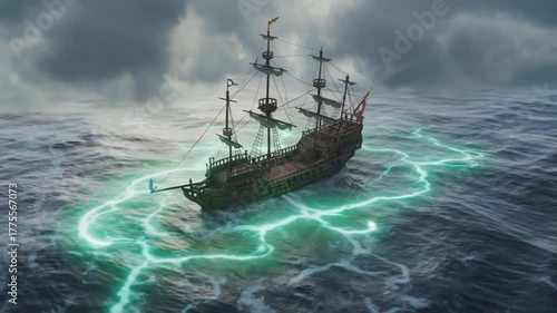 Ship in the devil's triangle. Bermuda triangle.