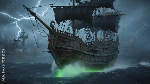 Ship in the devil's triangle. Bermuda triangle.