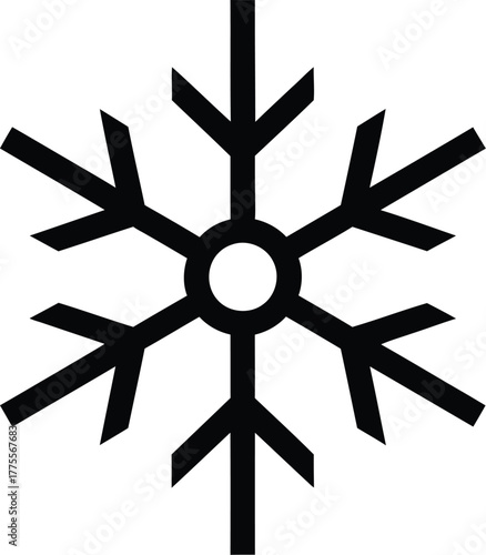 Simple black snowflake icon with six arms for winter and cold weather themes