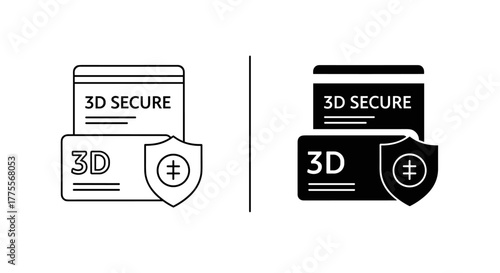 3d secure credit card security icon in outline and solid style