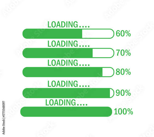 60% TO 100% Loading, 60% TO 100% Progress Bar, Progress Loading Bar Vector Illustration