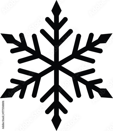 Stylized snowflake vector graphic with six points, geometric winter cold icon
