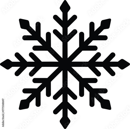 Simple black snowflake icon vector illustration, representing winter and cold weather
