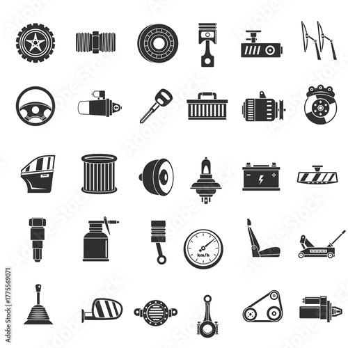 car parts icon set suitable for automotive repair and service themes.