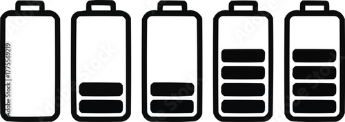 Battery Level Outline Icon Set  Empty to Full Power Symbols