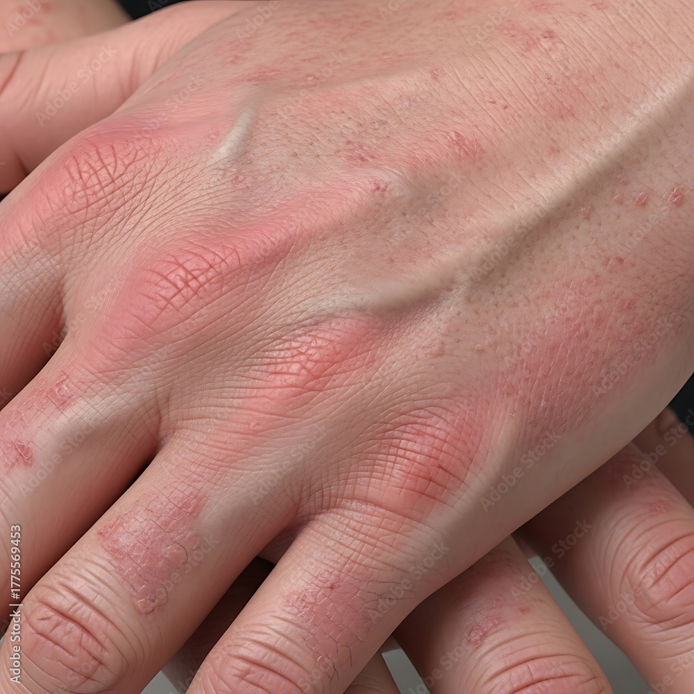 Fototapeta premium Close-up of Hands with Redness and Skin Irritation.