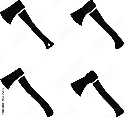 Axe Icon Set  Four Simple Tool Silhouettes in Different Angles