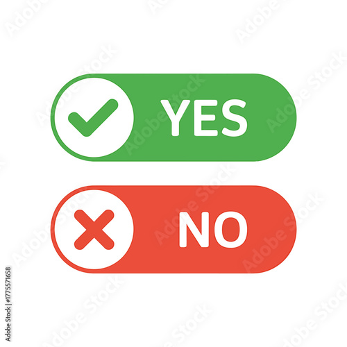 Yes or No Buttons for Decisions Feedback and Choices Acceptance or Rejection Confirmation Green and Red Graphic Representation