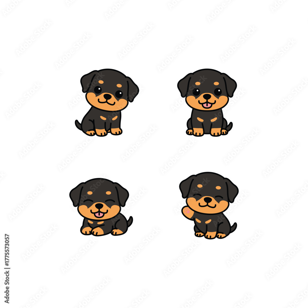 Obraz premium Cute rottweiler puppy cartoon collection, vector illustration