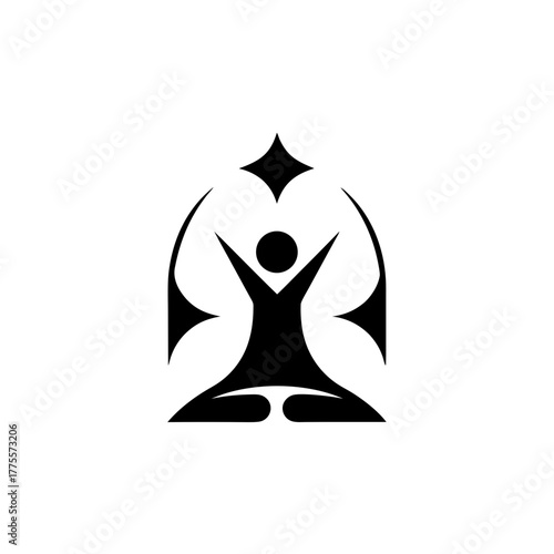 Stylized figure in lotus position on transparent background silhouette