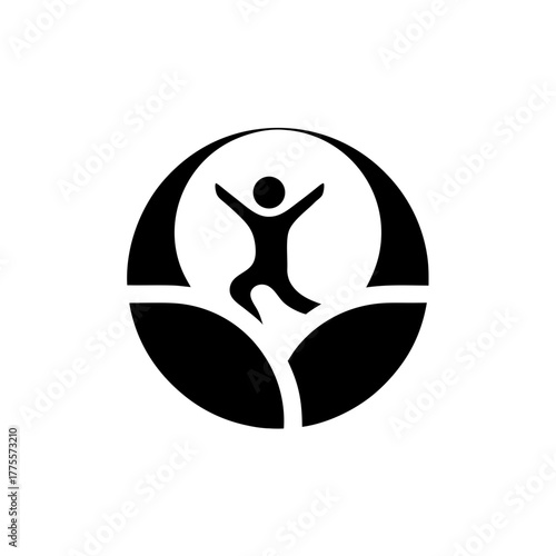 Figure jumping in circular design on transparent background silhouette