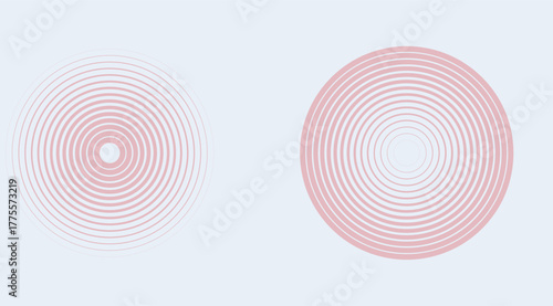 Two concentric circle patterns in light pink hues create a modern, minimalist visual on a serene, pastel background, evoking a sense of rhythm and harmony
