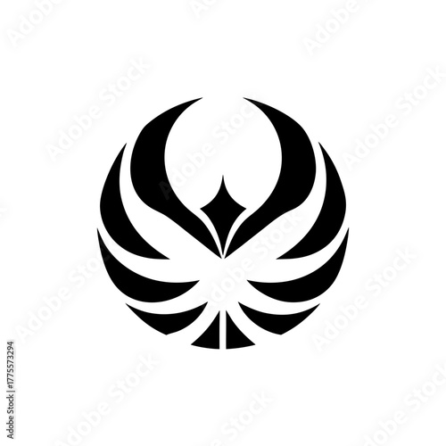 Abstract black phoenix illustration on transparent background silhouette