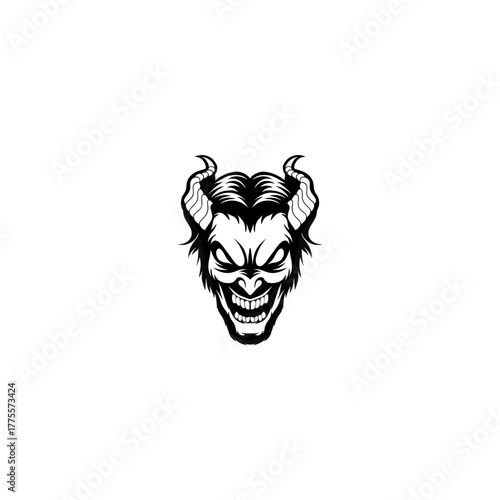 black and white angry devil illustration mascot logo